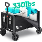 3 in 1 Collapsible Foldable Wagon with Wheels, 330lbs Folding Wagon Cart with 2 Cup Holder, Lightweight Utility Cart for Grocery, Camping, Shopping, Garden, Beach. Balck